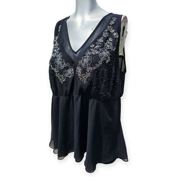 Torrid Black Chiffon Embellished Double Layer Peplum Tank Blouse 1x - Picture 5 of 11